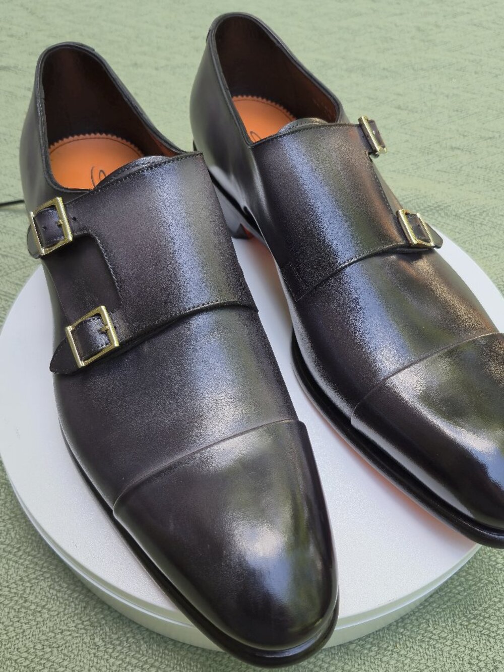 NIB Santoni Ira Calfskin Leather Double Monk Loafers Charcoal US 11 UK 10 $1500